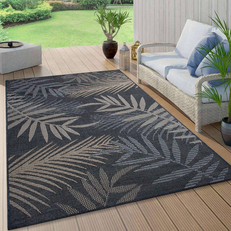 World Rug Gallery Bahama Palm Frond Indoor/Outdoor Area Rug - Blue 5' x 7'