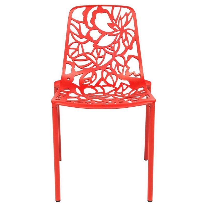 LeisureMod Devon Modern Aluminum Outdoor Stackable Dining Chair, Red