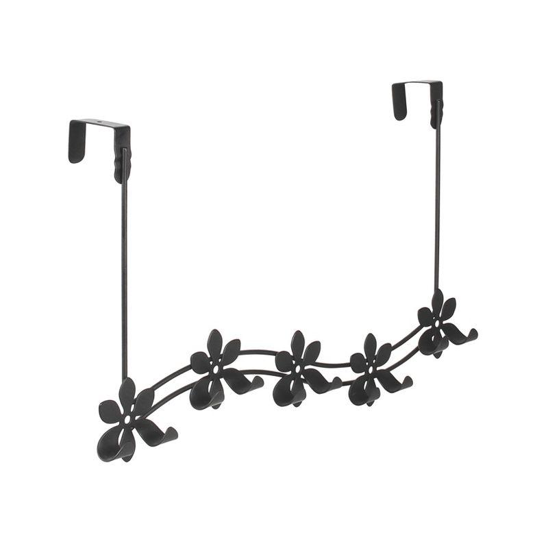 Black Metal Flower Over-the-Door 5-Hook Rack