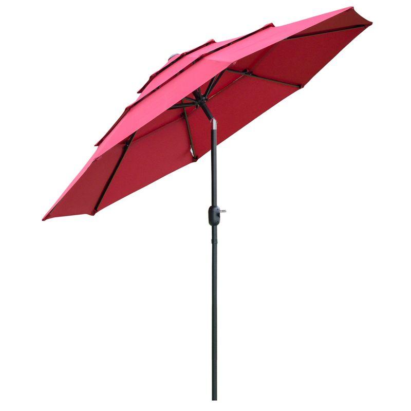 Outsunny 9' 3-Tier Patio Umbrella, Outdoor Market Umbrella with Crank and Push Button Tilt for Deck, Backyard and Lawn, Red