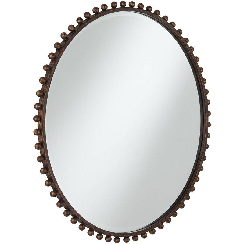 Uttermost Round Vanity Decorative Wall Mirror Rustic Beveled Glass Dark Bronze Beaded Iron Frame 32" Wide for Bathroom Living Room