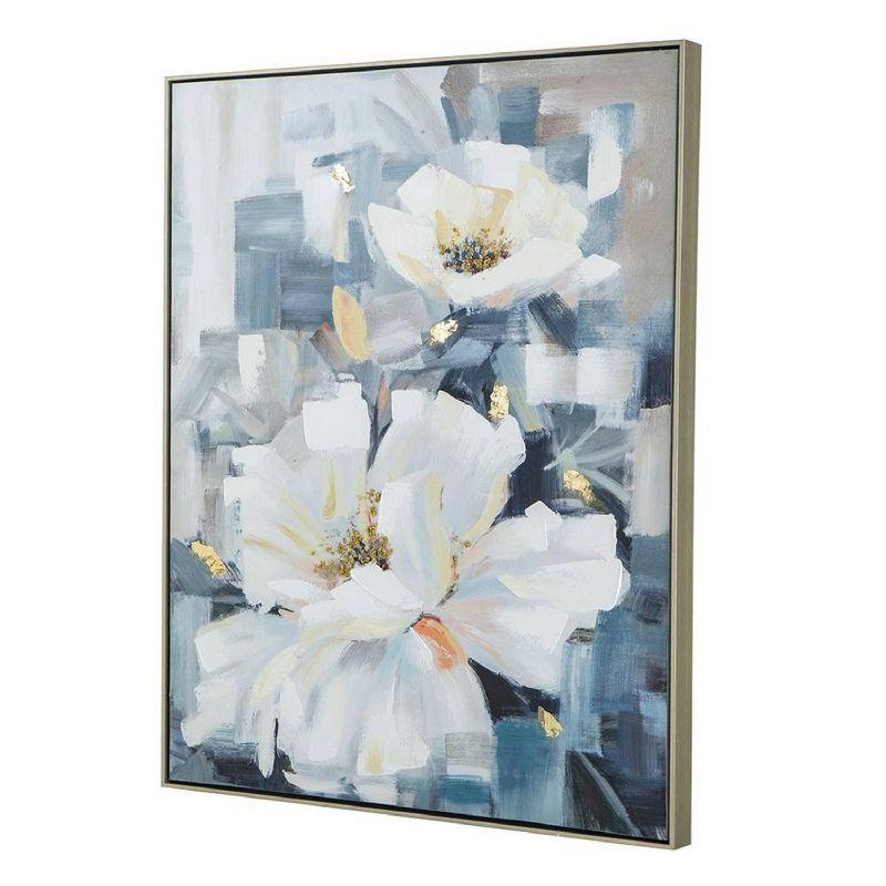 32.5"x40" Blooming Florals Hand Painted Wall Art with Polystyrene Frame - A&B Home: Contemporary Botanical Canvas