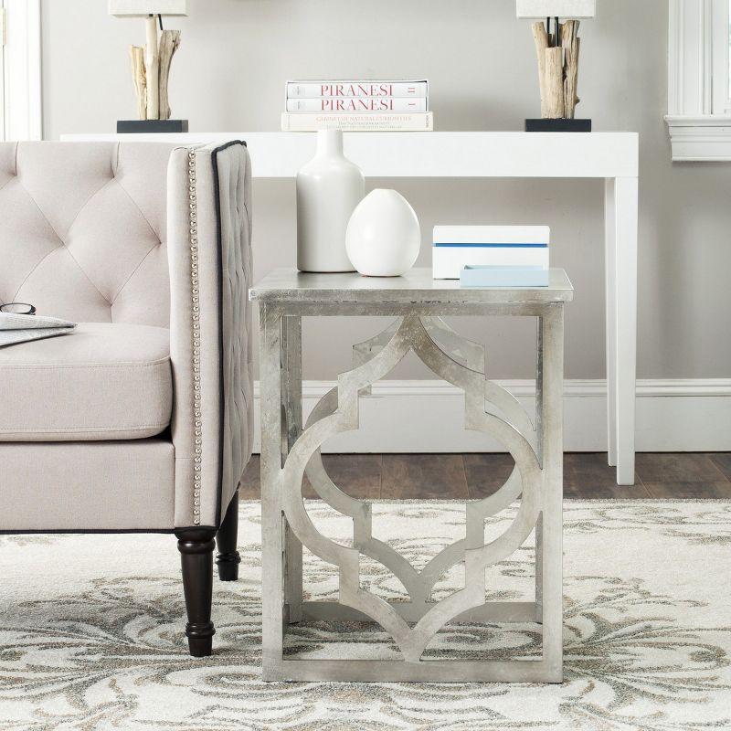 Elegant Silver Leaf Square End Table with Trellis Design