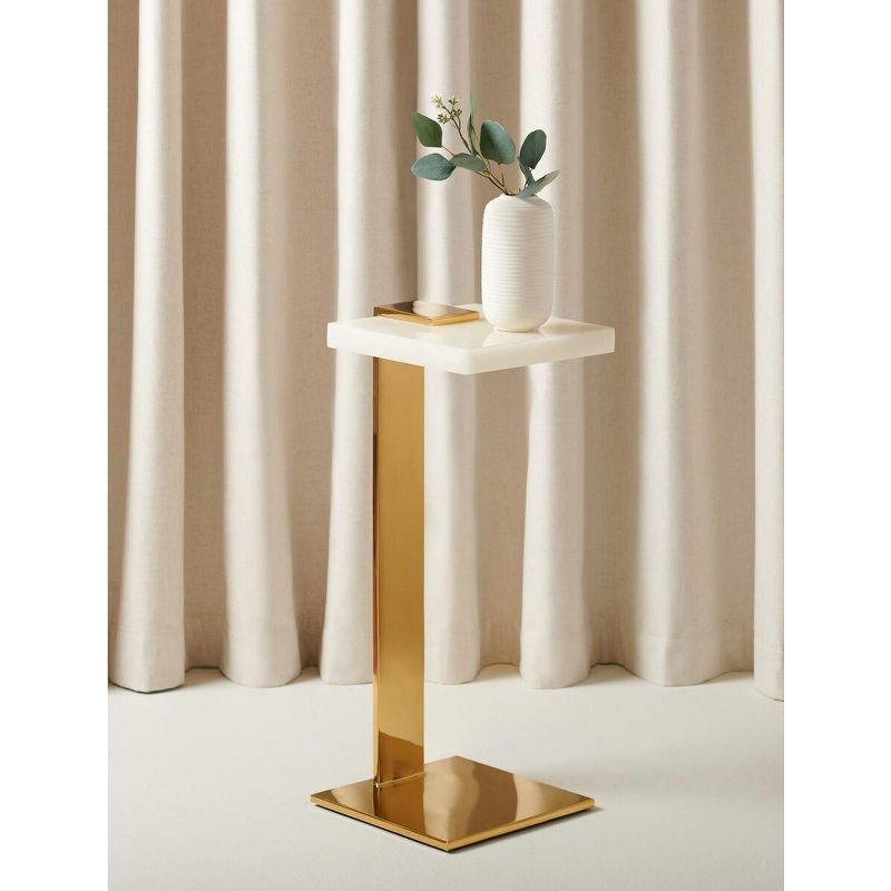 Elegant White Marble and Brass Square Drink Table