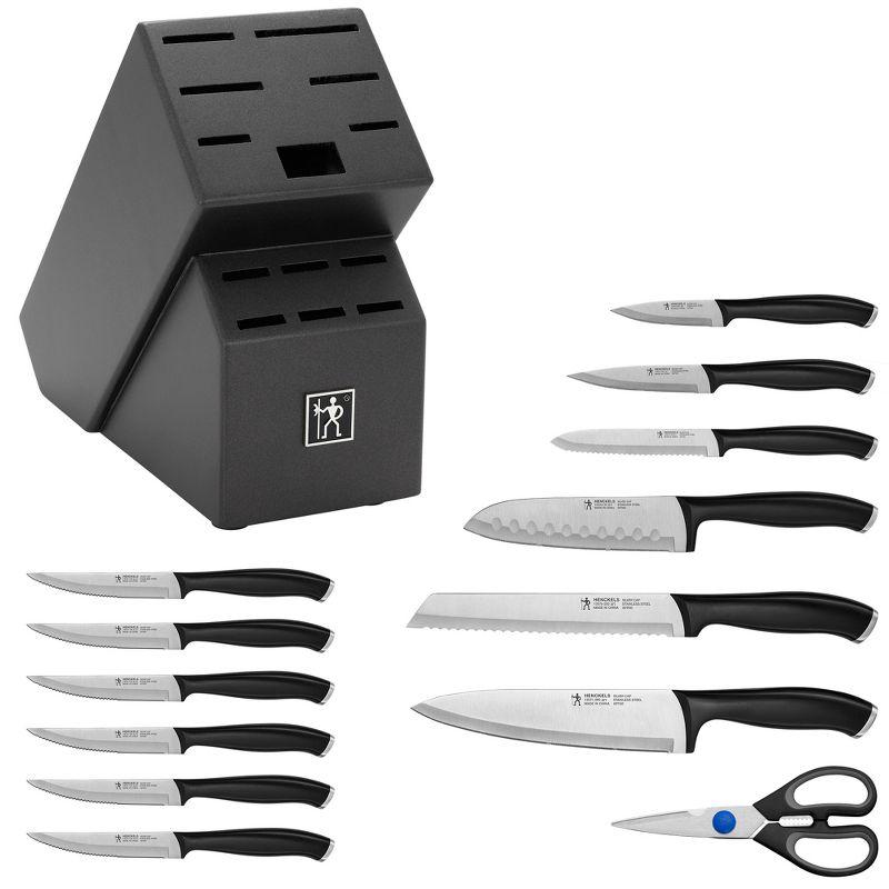 HENCKELS HENCKELS Silvercap 14 Piece Knife Set with Block, Chef Knife, Paring Knife, Utility Knife, Bread Knife, Steak Knife, Black, Stainless Steel