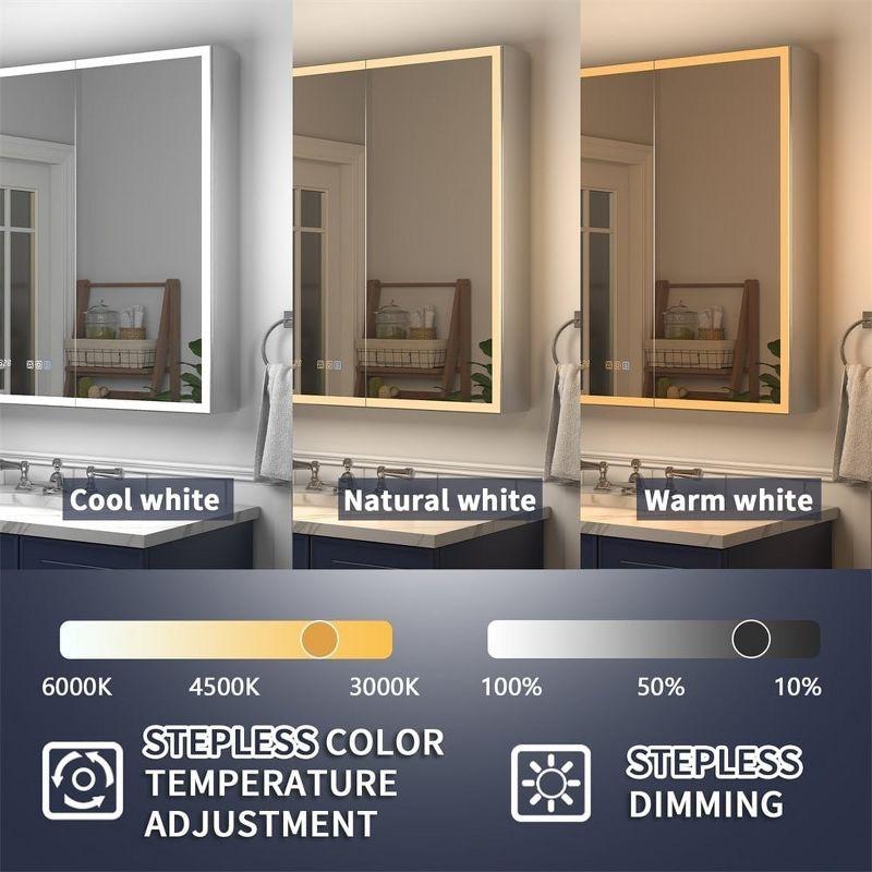 LED Lighted Medicine Cabinet 48x30 Recessed Surface Mount Clock Mirrors, 48"W x 30"H