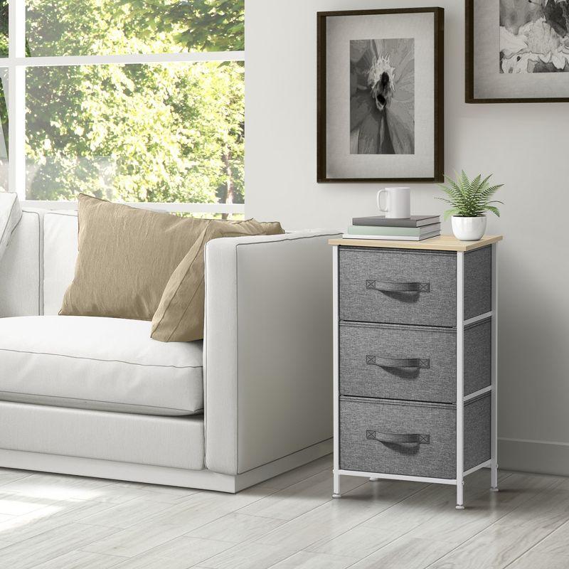 Sorbus Nightstand with 3 Drawers - Steel Frame, Wood Top & Easy Pull Fabric Bins - Perfect for Home, Bedroom, Office & College Dorm