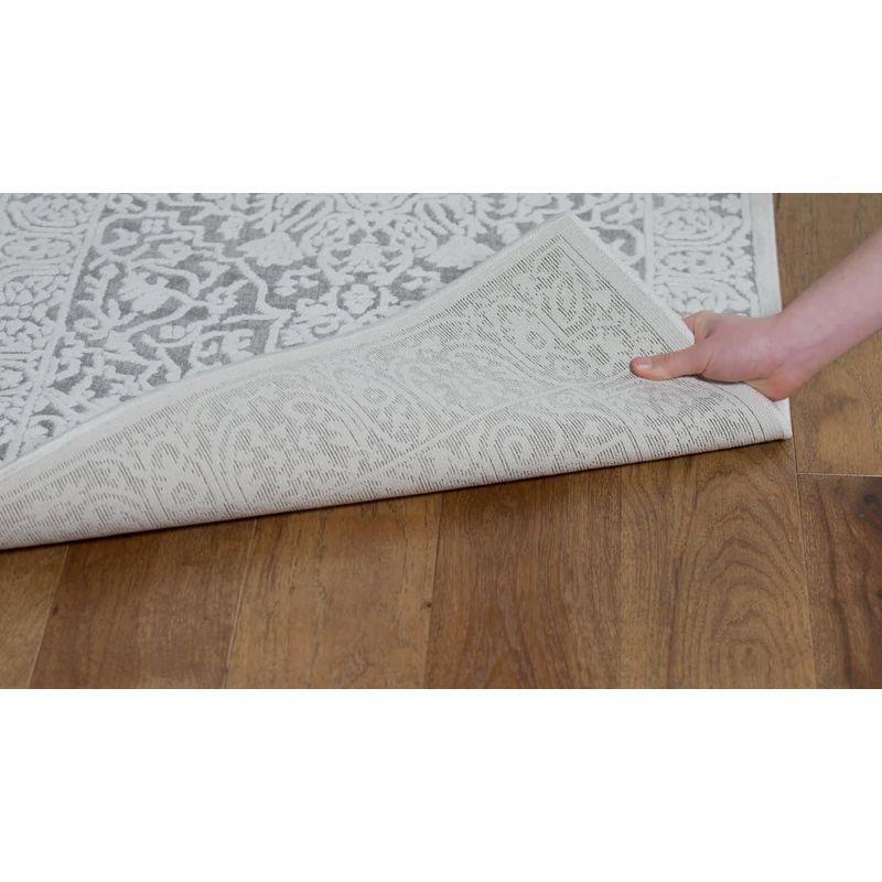 Elegant Reflection Dark Grey & Cream Floral Synthetic Area Rug - 3' x 5'