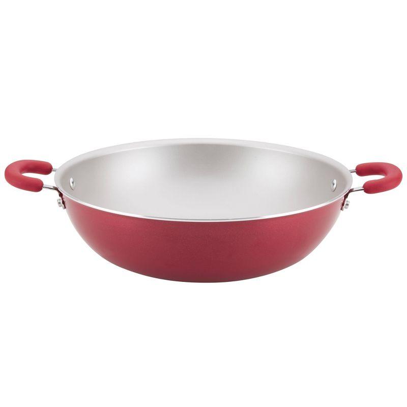 Rachael Ray Create Delicious 14.3" Aluminum Nonstick Wok Red: Dishwasher & Oven Safe, Silicone Handle, Induction Compatible