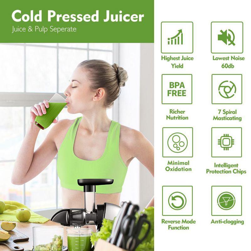 Masticating Juicer with Quiet Motor, Reverse Slow Chewing Cold Press Juicer, 7 Upgraded Auger Juicer, High juicing rate, 90 Electronic Recipes, gray