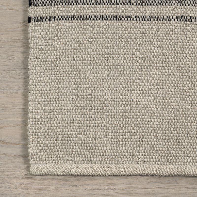 Beige and Gray Striped Cotton 6' x 9' Area Rug