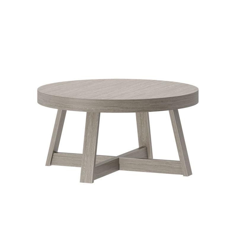 Plank+Beam Solid Wood Classic Round Coffee Table, 36" Farmhouse Coffee Table, Seashell Wirebrush