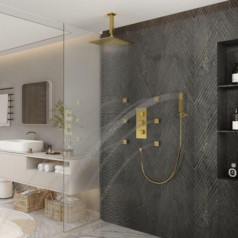 CASAINC LED Thermostatic Dual Shower Heads Ceiling Mount Fixed and Handheld Shower Head