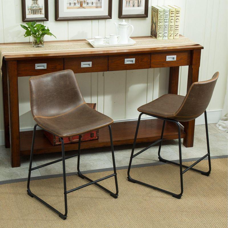 Roundhill Furniture Lotusville Vintage PU Leather Barstools, Antique Brown, Set of 2