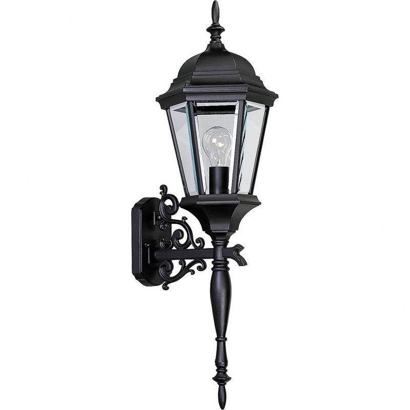 Progress Lighting, Welbourne, 1-Light Wall Lantern, Textured Black, Clear Beveled Glass, Ceramic Shade