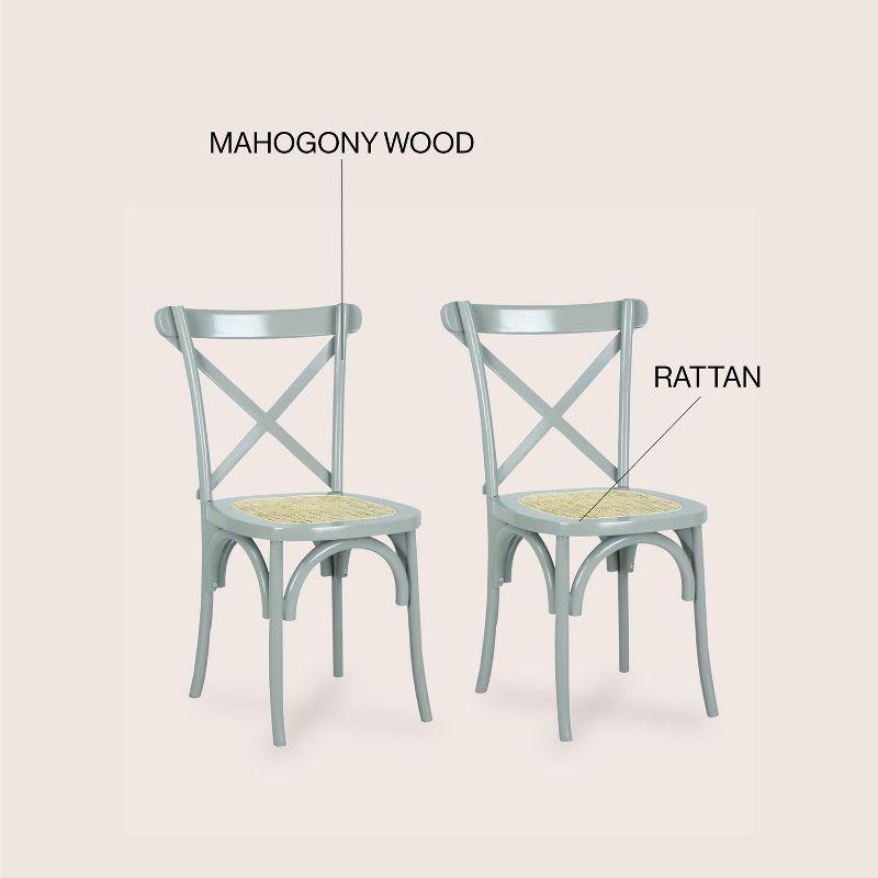Cassis Classic Traditional X-Back Wood Rattan Dining Chair, Gray/Natural (Set of 2) - JONATHAN Y
