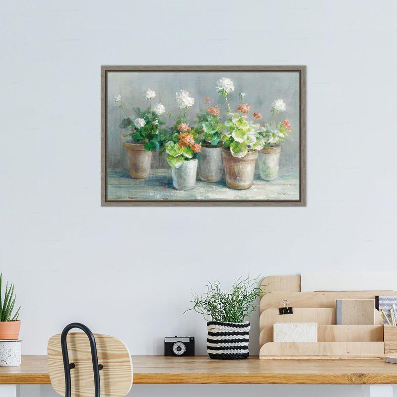 Amanti Art Farmhouse Geraniums in Vases by Danhui Nai Canvas Wall Art Print Framed 23 x 16-in.