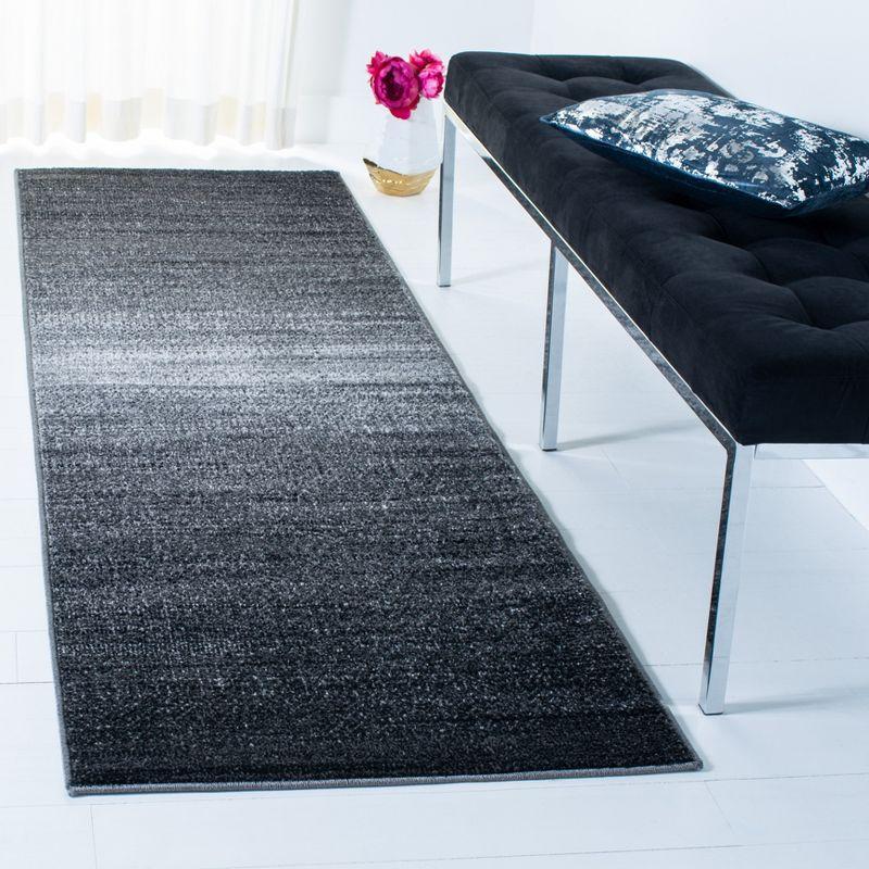 Dark Grey and Light Grey Abstract Synthetic Runner Rug