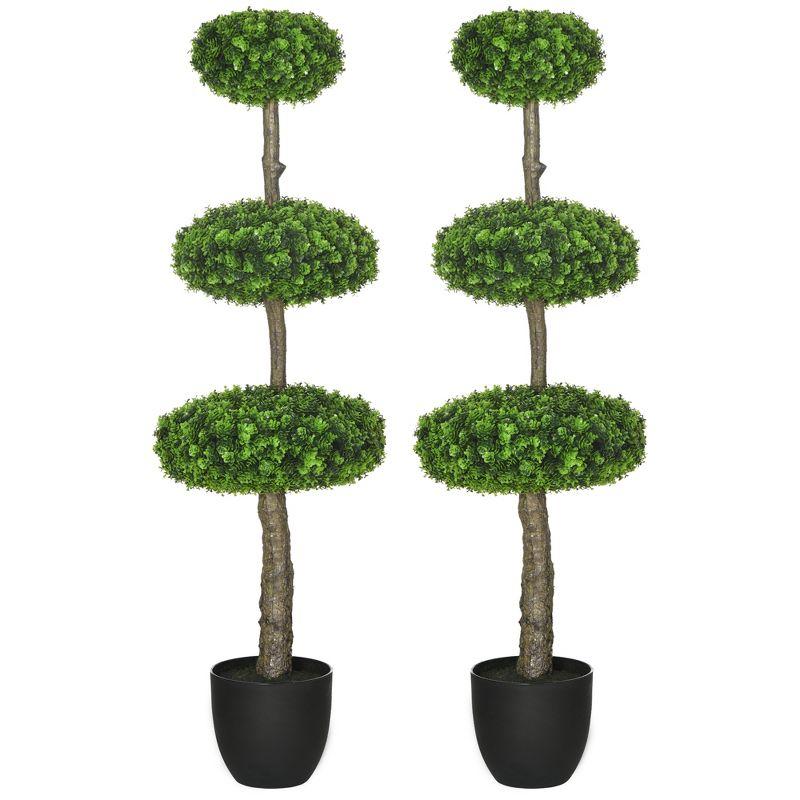 HOMCOM Set of 2 Artificial Plants Home Decor Indoor & Outdoor Plants Fake Boxwood Topiary Trees in Pots, Faux Trees, 43.25"
