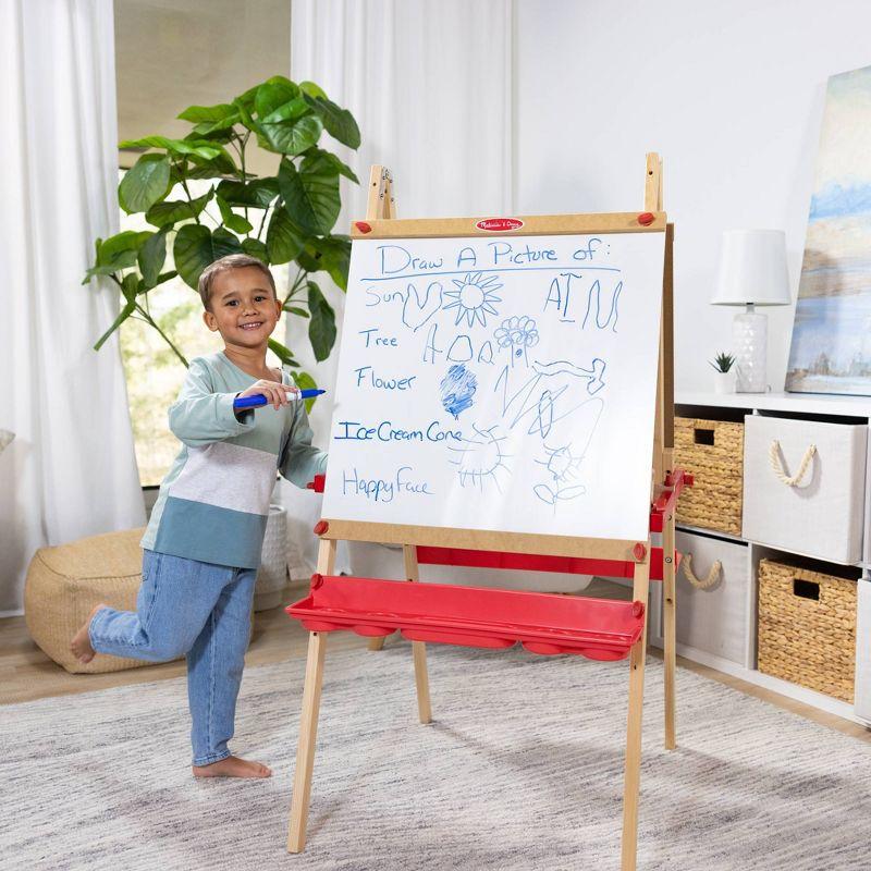 Deluxe Magnetic Wooden Art Easel with Chalkboard and Dry-Erase Board