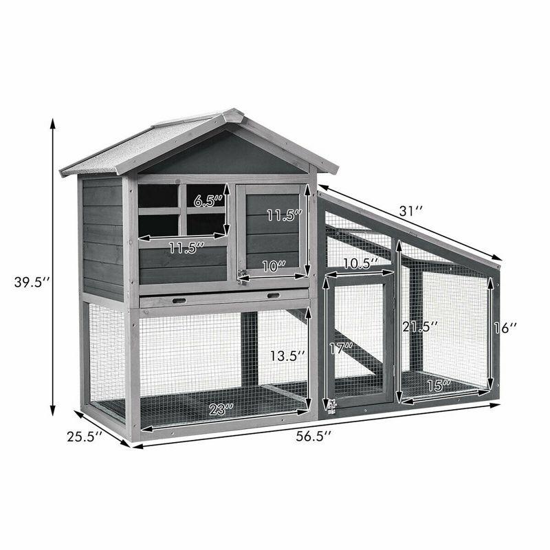 Tangkula Rabbit Hutch Indoor Outdoor Wooden Chicken Coop Bunny Hutch with Run Ventilation Door Removable Tray Ramp Sunlight Panel