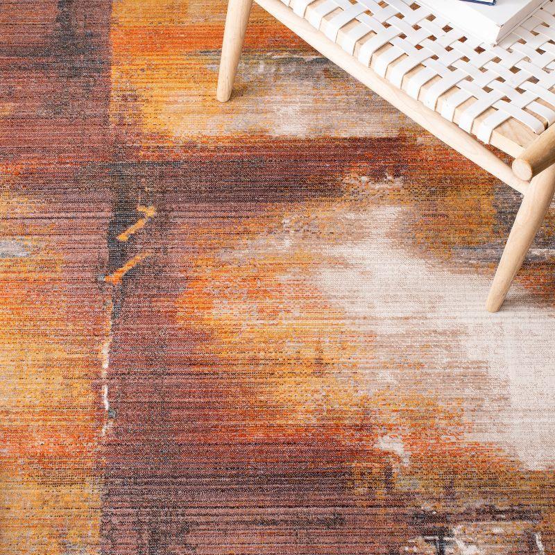 Rust and Gold Hand-Knotted Synthetic Runner Rug