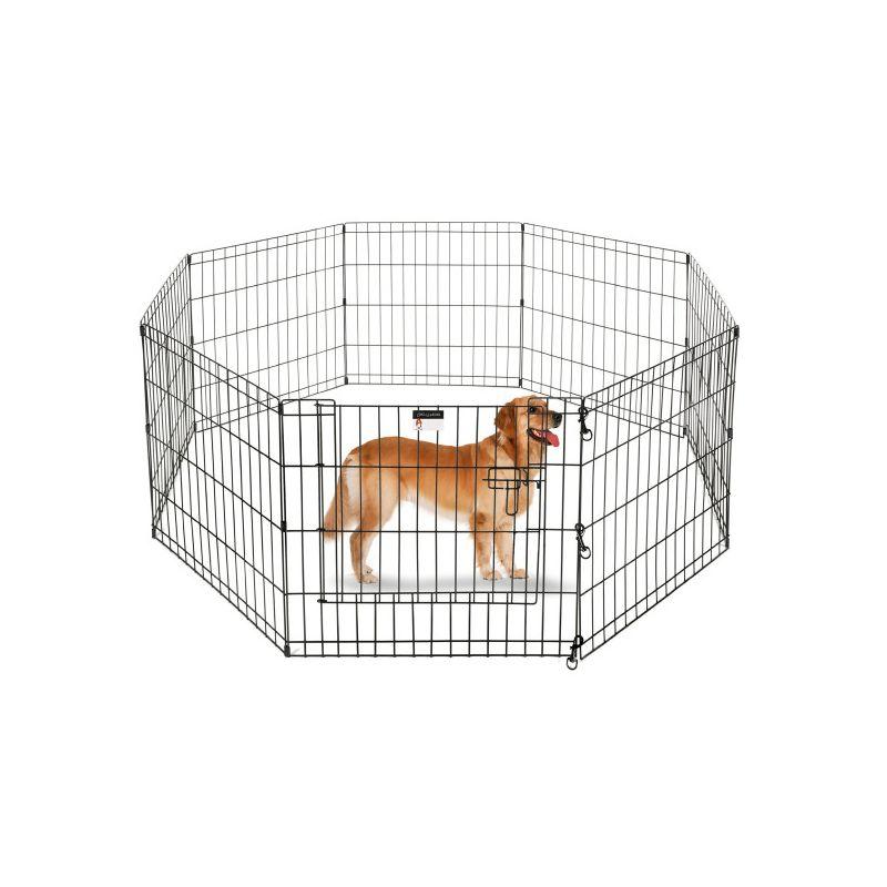 Foldable Black Metal Pet Playpen with Eight 24-Inch Panels