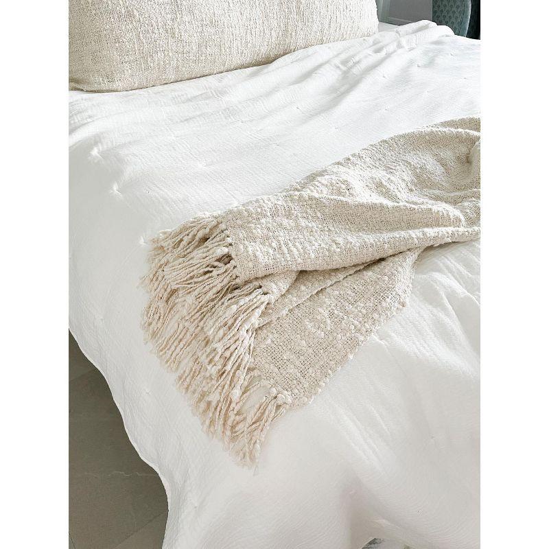 Ivory Cotton Boucle Fringe Throw Blanket