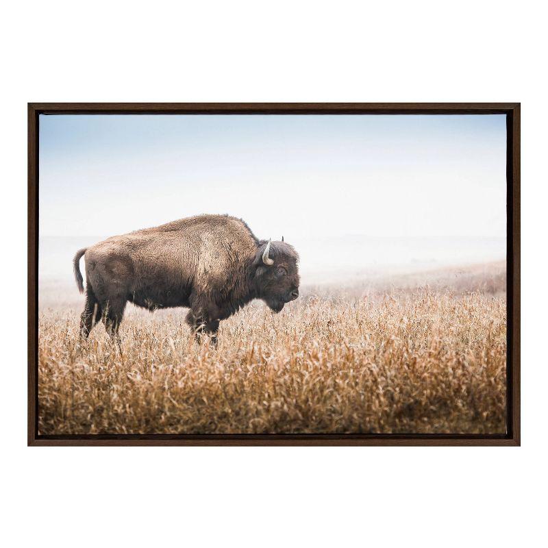 Kate & Laurel All Things Decor Sylvie American Bison Buffalo in Prairie Grass Framed Canvas Wall Art Brown