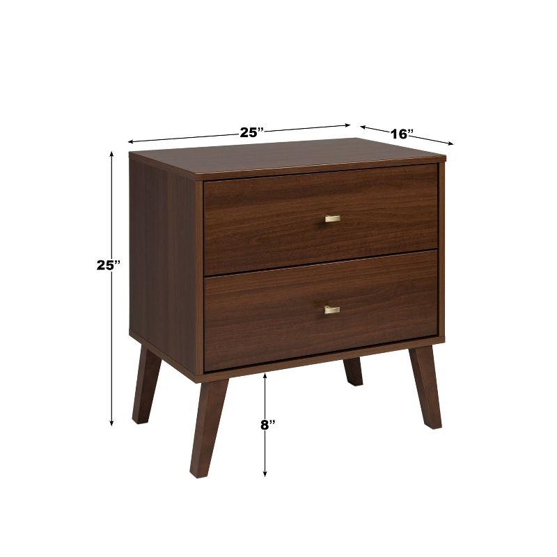 Milo Mid Century Modern 2 Drawer Nightstand Cherry - Prepac: Brushed Brass Knobs, Tapered Legs