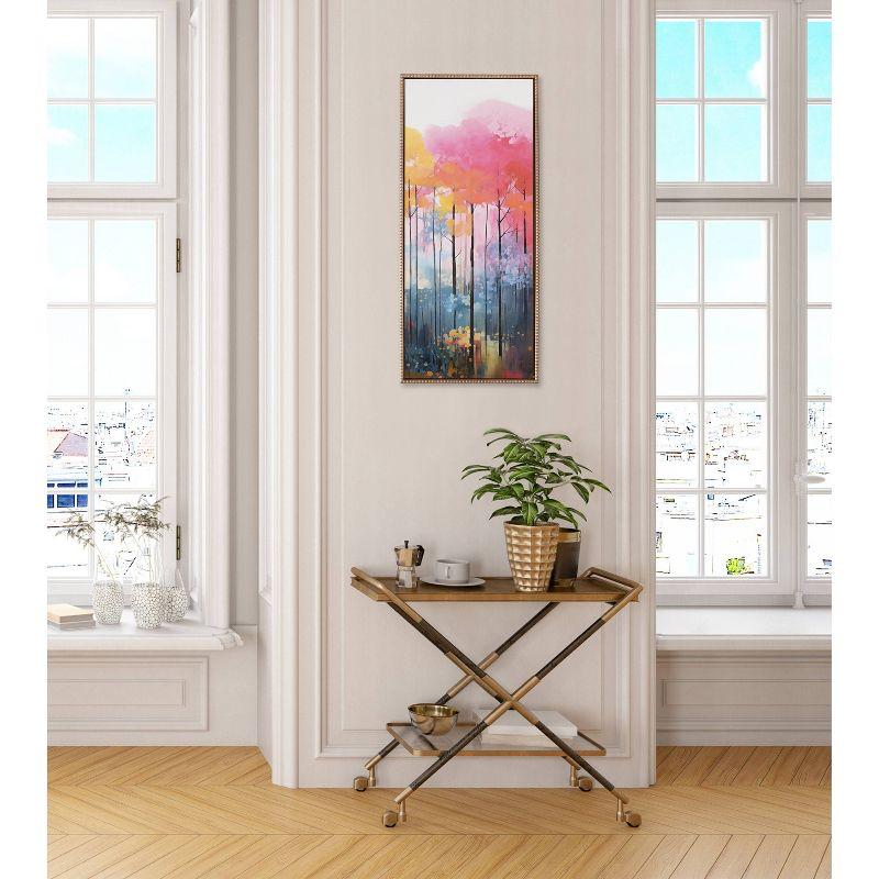 Kate & Laurel All Things Decor 18"x40" Sylvie Beaded Colorful Forest Landscape Framed Canvas by The Creative Bunch Studio Gold