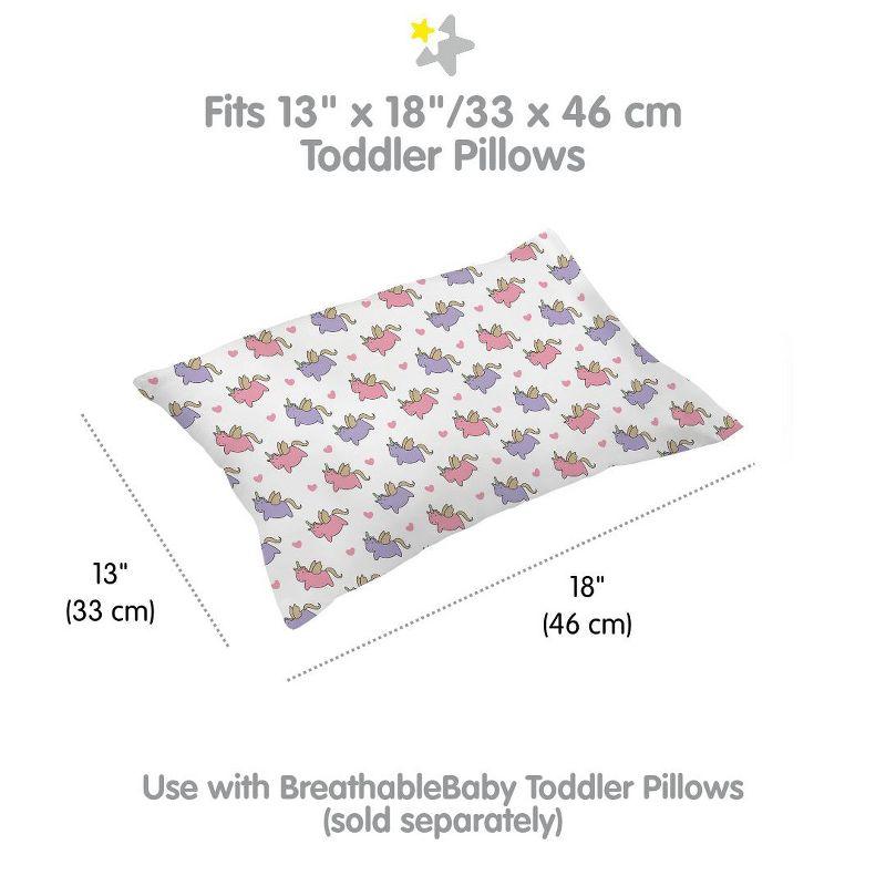 BreathableBaby Cotton Percale Pillowcase, For 13" x 18"/33 x 46 cm Toddler Pillow, Unicorns (2-Pack)