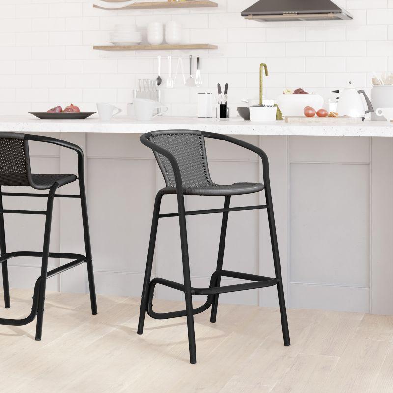 Emma and Oliver Indoor/Outdoor Restaurant Style Rattan Barstool in Black