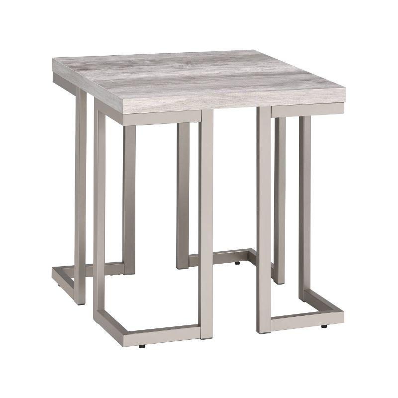 David End Table Gray Driftwood/Metal - Steve Silver Co.: Pewter Iron Base, Square Shape, No Tools Assembly