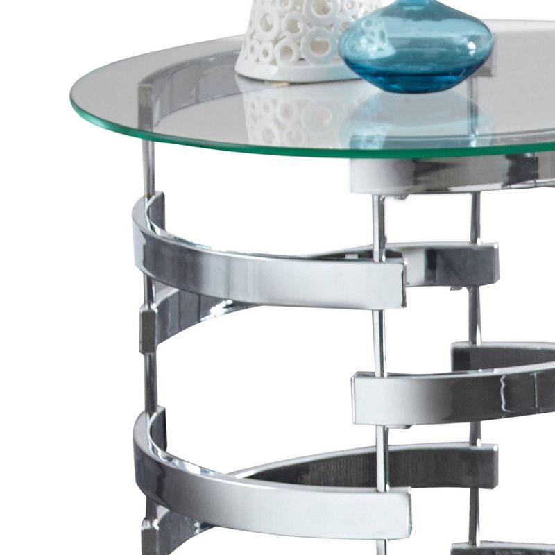 Tayside End Table Glass and Chrome - Steve Silver Co.: Circular, Chrome Frame, Tinted Top