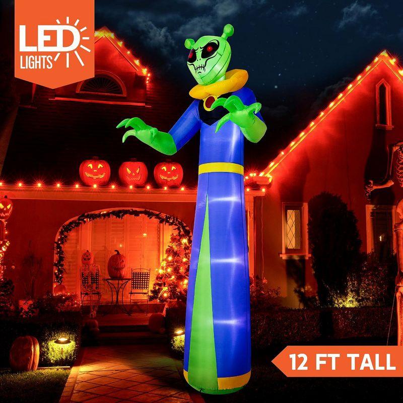 12-Foot Tall LED Lighted Green Alien Halloween Inflatable