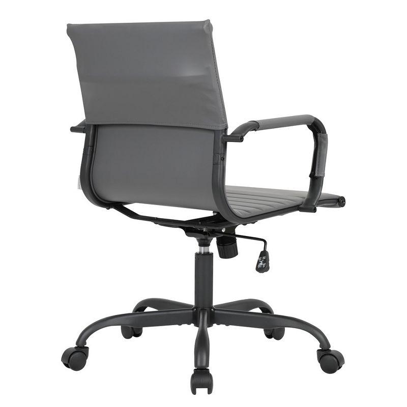 LeisureMod Harris Faux Leather Adjustable Swivel Office Conference Chair in Black Iron Frame