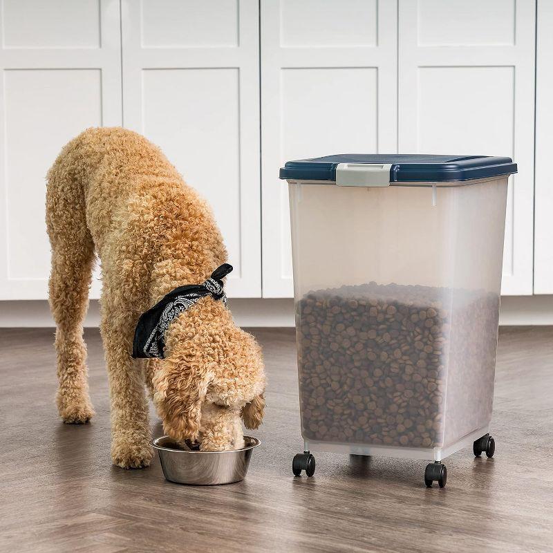 Remington 50 Lbs. WeatherPro Airtight Small-Pet Food Storage Bin Container with Attachable Casters, Navy