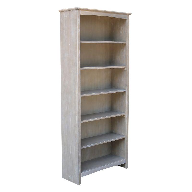72" Shaker Bookcase Washed Gray/Taupe - International Concepts: Solid Wood, 5 Shelves, Mid-Century Design