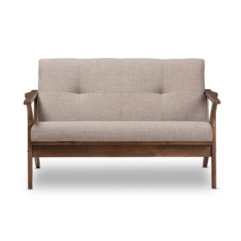 Bianca Mid-Modern Walnut Wood Fabric Tufted 2 Seater Loveseat Light Gray - Baxton Studio: Rubberwood Frame, Polyester Upholstery