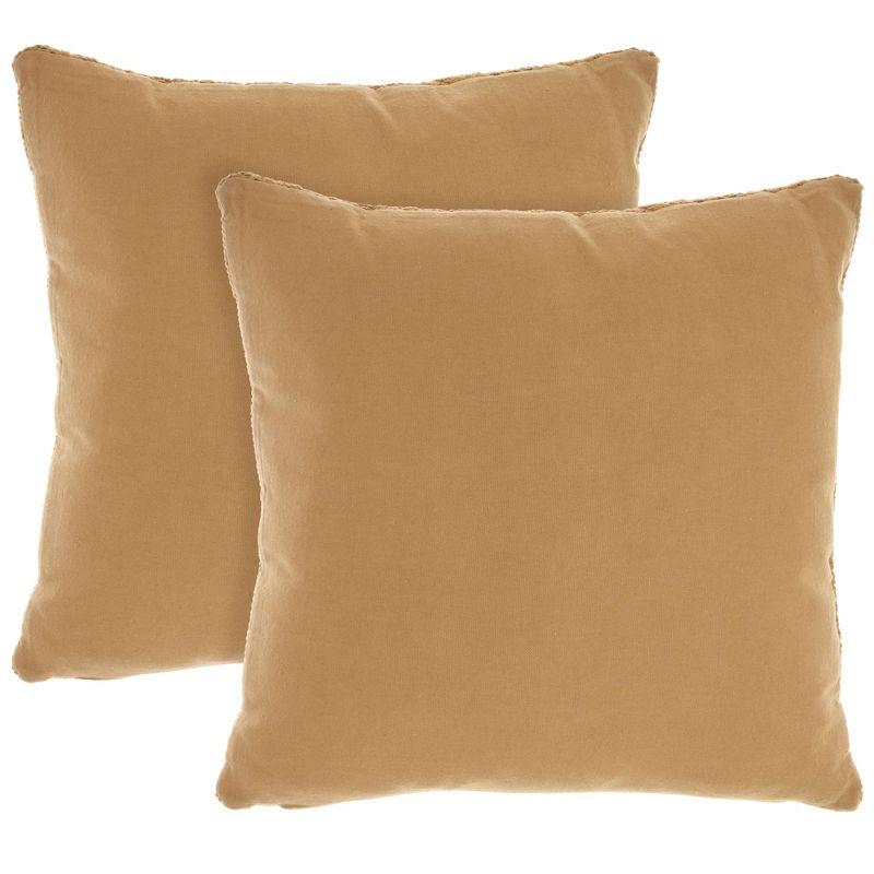 Mina Victory Life Styles Cotton Knitted 18"x18" Indoor Throw Pillows Set of 2 GOLD