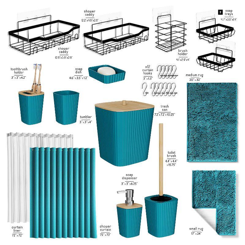 Bathroom Accessories Set with Shower Caddy and Bath Rugs - 27PC Bathroom Accessory Set with Shower Caddies & Teal Bath Rugs, Shower Curtain Set