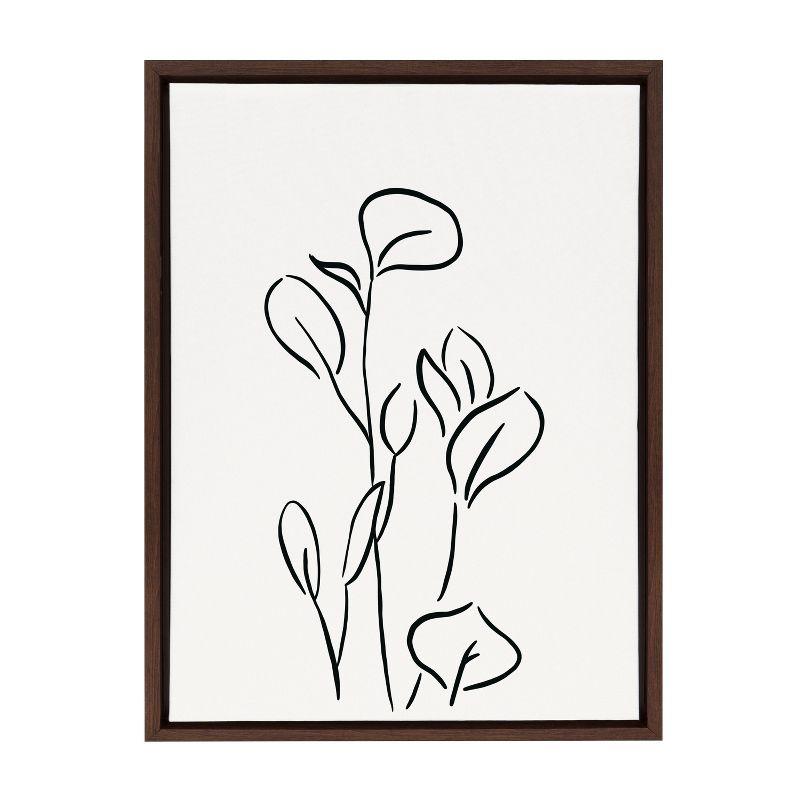 Abstract Botanical Sketch Print on Canvas with Walnut Brown Frame, 18x24