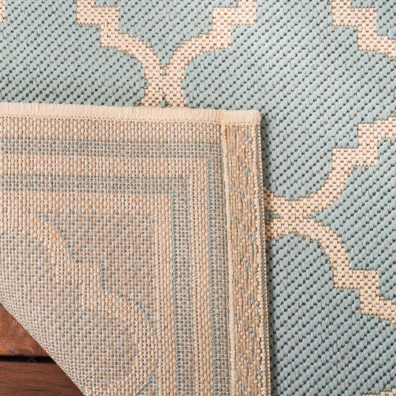 Aqua and Cream Non-slip Synthetic Indoor/Outdoor Rug 2' 2" x 10'