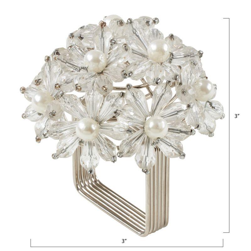 Saro Lifestyle Beaded Floral Design Napkin Rings (Set of 4), Clear