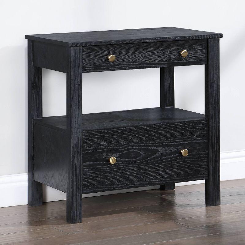 Comfort Pointe Delano Nightstand Black: 2 Drawers, Oak Veneer, Metal Glides, No Assembly Required