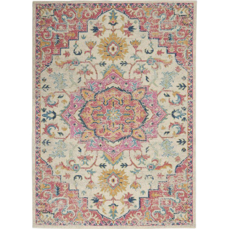 Passion Floral Symphony Blue Rectangular 6'7" x 9'6" Synthetic Rug