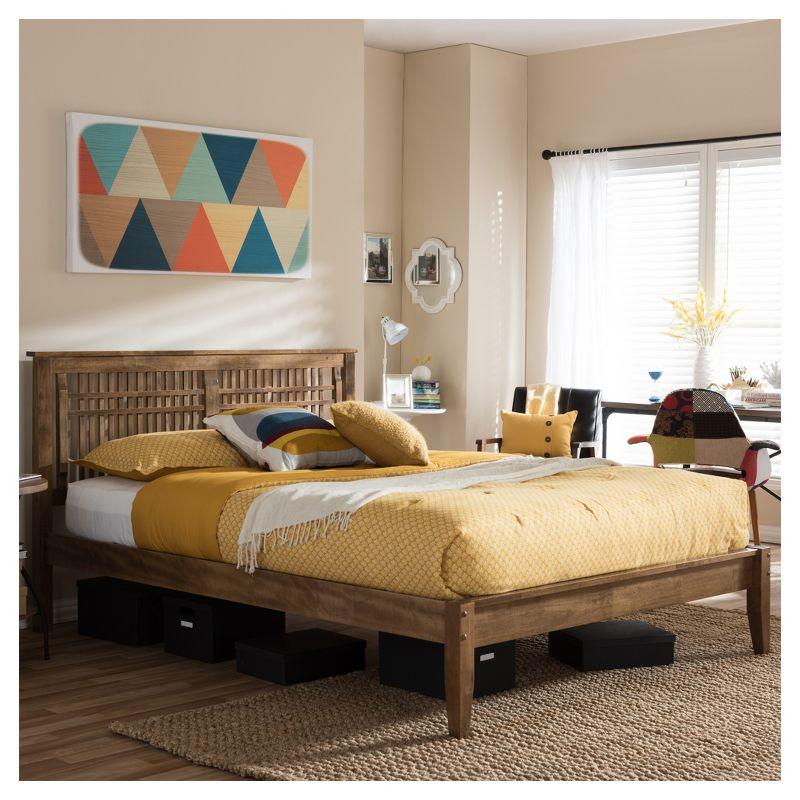 Queen Loafey Mid-Century Modern Solid Wood Platform Bed - Baxton Studio: Rubberwood, No Box Spring Required