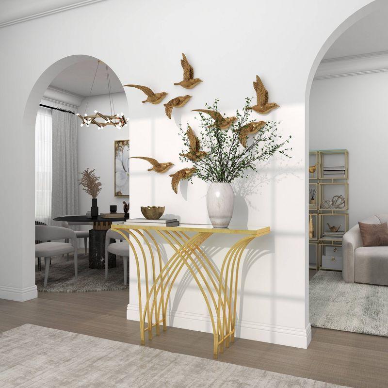 Mercer41 Derbyshire Metal Geometric Gold Console Table with Mirrored Glass Top