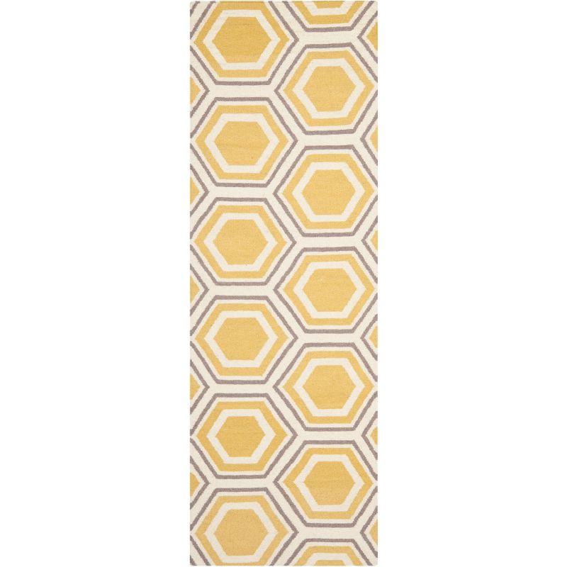 Dhurries DHU202 Hand Woven Runner Rug - Ivory/Yellow - 2'6"x10' - Safavieh.